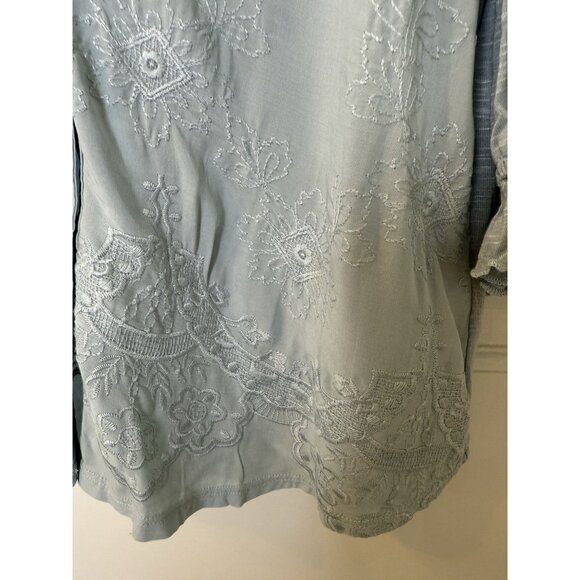 Democracy Embroidered 3/4 Sleeve Heather Muted Blue Small Blouse - Flawed - Picture 3 of 13